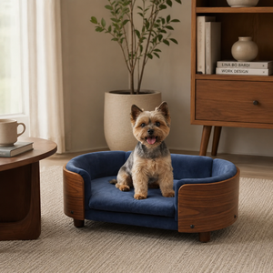 Canapé pour <span class=keywords><strong>chien</strong></span> surélevé moderne YOUME avec structure en bois courbé et coussin amovible lavable, 3 tailles pour chiens de <span class=keywords><strong>petite</strong></span> à grande <span class=keywords><strong>taille</strong></span>, ISO & BSCI - Product Image 1
