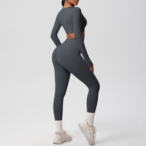 Damen Zweiteiliges Sport-Set: Langarm-Sweatshirt Crop Top, High Waist Leggings – Ideal für Fitness, Yoga und Sport - Product Image 5