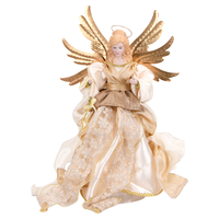 Décoration de sapin de Noël en forme d'ange de 14 pouces avec halo doré, trois paires d'ailes en plumes dorées, décoration de sapin de Noël bordeaux