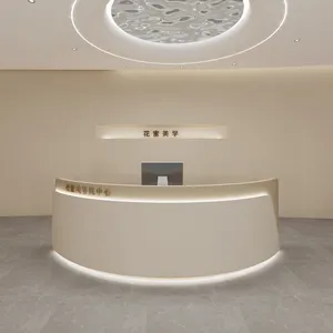 Modern Pink Mdf Reception Counter Front Desk Office Building Gold Stainless Can Do Logo Reception Desk For Beauty Shops