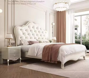 Lit convertible en bois massif, style crème français moderne, design européen, confortable, rembourré en cuir souple, luxe léger - Product Image 2