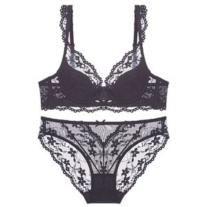 Sous-vêtements sexy français Pure Desire Thin Soft Steel Ring Lace Small Breast Size Exaggerating Bra Push up Holding Set - Product Image 3