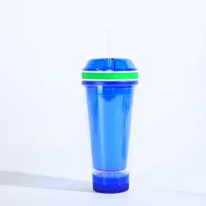 Copo de plástico de palha transparente com tampa e canudo para garrafa de água portátil infantil com logotipo personalizado 500ml