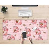 Tapis de bureau en caoutchouc de couleur rose rêveuse, doux, élastique et écologique, taille personnalisée, à bords cousus, pour ordinateur, table d'étude à domicile