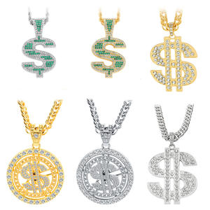Collar QX, el más vendido, con colgante de signo de dólar chapado en oro de aleación, estilo hip hop, con cristales de imitación, cadena unisex para regalo o fiesta - Product Image 2