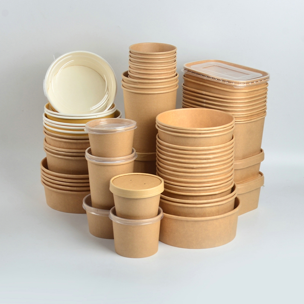 SenAng05 ODM OEM Emballages Alimentaires Round Brown Biodegradable Eco-Friendly Take Away Salad Fast Packaging Kraft Paper Bowl