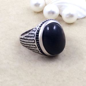 Bague de mariage et de fiançailles pour homme en argent sterling 925 plaqué rhodium argenté vietnamien avec pierre précieuse en onyx noir - Product Image 4