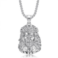 Collar con Colgante de Jesús de Alta Calidad, Estilo Hip Hop, con Incrustaciones de Zirconia, Chapado en Oro de 18K, Acero Inoxidable, Joyería de Moda