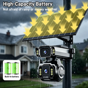 Caméra solaire PTZ à double objectif 10MP, 2 écrans, zoom 12X, AOV, enregistrement 24/7, détection de mouvement, cloud, IP66, étanche, sans fil, 4G - Product Image 3