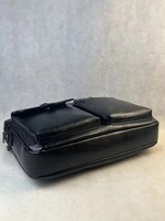 Porte-documents en cuir de vachette à double poche pour homme, sac d'affaires en cuir véritable noir, organiseur de documents, logo personnalisé, OEM ODM Factory