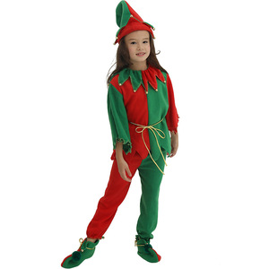 Disfraz de elfo navideño para niñas, traje de manga larga rojo y verde para niños, traje para fiesta familiar, fiesta navideña - Product Image 1