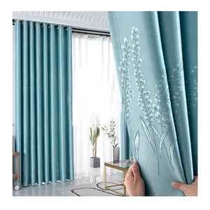 cheap blue Jacquard blackout window curtain fabric 280cm for living room