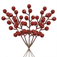 Ensemble de baies rouges simulées 12 pièces Arbre d'argent rouge de Noël Cordes à fruits Écologique Étanche Accessoires de décoration pour la maison Usine