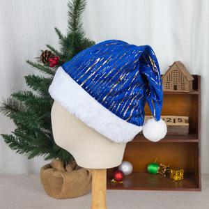 Nuova Decorazione Natalizia, Cappello di Natale in Peluche Corto <span class=keywords><strong>Rosso</strong></span>, Verde e Blu con Bordi Dorati in Rilievo - Product Image 6
