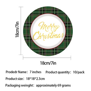 Platos, Servilletas y Vasos de Papel con Diseño de Árbol de Navidad en Cuadros Verdes y Dorado, para Decoración de Mesa en Fiestas Navideñas, Vajilla Desechable - Product Image 4