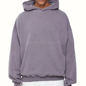 เสื้อมีฮู้ดผ้าฝ้าย100% ทรงหลวมผ้าเฟรนช์เทอร์รี่เฮฟวีเวตมีฮู้ดไม่มีเชือกเสื้อครอปแบบวินเทจสำหรับผู้ชาย - Product Image 1