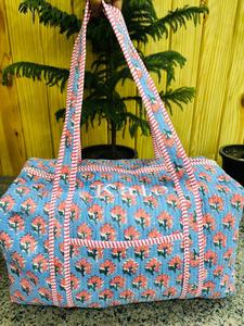 Bolsa de Viaje Grande de Algodón para Mujer, Bolsa de Lona Acolchada Hecha a Mano, Bolsas de Viaje con Estampado de Bloques, Bolsas de Mano - Product Image 3