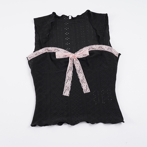 Nouvelle Collection Été Y2K Streetwear Sexy Top Court Cami en Dentelle Texturée avec Nœud et Volants Coupe Ajustée pour Femme Vente en Gros - Product Image 6