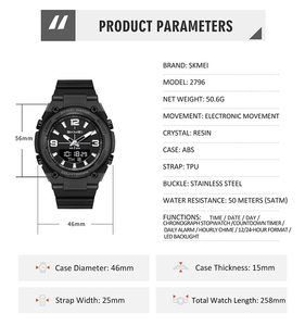 SKMEI Prodotto in Cina # Orologi Sportivi da Uomo 2796, Vendita all'Ingrosso di Fabbrica, Impermeabili 50M con Cronometro e <span class=keywords><strong>Timer</strong></span> - Product Image 6
