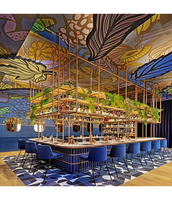Ensemble de bar en forme de L en surface solide Corian avec design de façade perlée et éclairée, idéal pour les bars extérieurs, les bars domestiques et les sous-sols