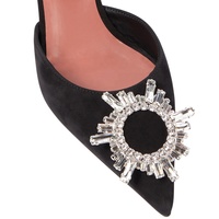 Talons mi-hauts de luxe en faux daim noir pour dames chaussures talons bas