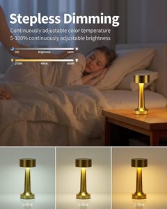 Port USB lampe de table de chevet à piles sans fil 3 voies lumière variable haltère en forme de café décor métal Rechargeable chevet - Product Image 3