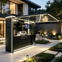 Système d'armoires de cuisine extérieure moderne en acier inoxydable 304 de qualité supérieure avec évier, téléviseur intelligent, hotte aspirante et cave à vin pour villa et jardin