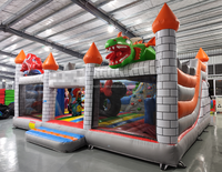 Château gonflable d'extérieur Commercial pour enfants, combo avec glissière, thème de dinosaure de dessin animé, château de saut, aire de jeux
