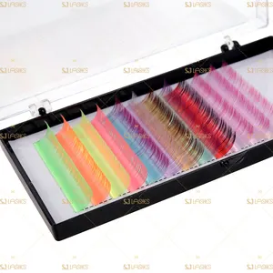 Mixed color Korean PBT individual eyelash extensions private label custom box colored easy fanned volume lashes free sample