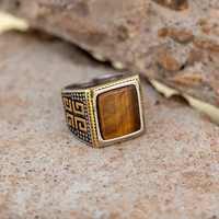 Bague en acier inoxydable pour homme, forme carrée vintage, pierre, bague classique pour homme