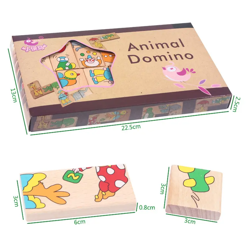 Haute qualité enfants en bois 14 pièces animaux Domino ensemble jeu de course blocs de construction éducatifs jouets d'apprentissage pour les enfants