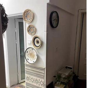 Decoración de pared circular de paja tejida estilo nórdico, multicolor, para colgar en el dormitorio, decoración del hogar. - Product Image 3