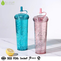 Gobelet isotherme à double paroi 24OZ avec logo personnalisé, en AS brillant et silicone, design festif mignon, sans BPA, avec couvercle et paille