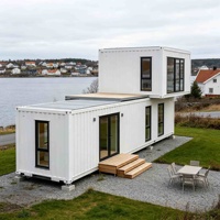 Rumah Prefab Kontainer Modular Kustom dengan Jendela Kaca Besar, Hunian Liburan di Tepi Danau