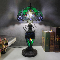 Lampe de table LongHuiJing 12 pouces avec abat-jour en verre teinté victorien, base en alliage de zinc, E26 E27, 110-220V, lampe de lecture vintage antique