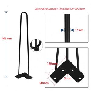 Best 16 Inch Black Iron Hairpin <b>Table</b> Legs 2 Rod Coffee <b>Table</b> Legs for Living Room Apartment Workshop Hospital Outdoor Use - Product Image 6