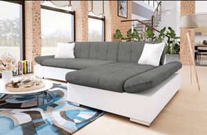 Canapé-lit d'angle modulaire moderne en cuir et tissu avec cadre en bois pour le salon, la chambre, l'hôtel, l'appartement ou la villa - Product Image 5