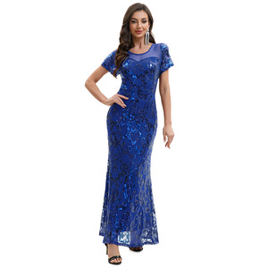 Evening Dress <b>Sequined</b> Sheath Natural Sweetheart Neckline Sleeveless 100% Polyester Vintage Style Long Formal Gown Women Party - Product Image 4