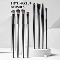 8 Buah Set Kuas Rias Wajah Profesional Warna Hitam, Kuas Smudge Rambut Sintetis, Kuas Highlight Alis, Set Alat Kecantikan, Perlengkapan Makeup