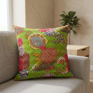 Funda de cojín Tropical Kantha con estampado de frutas Juego de funda de cojín Kantha de 5 piezas - Product Image 4
