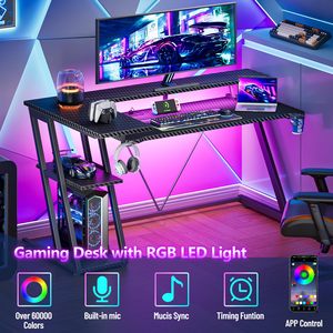 Escritorio para Juegos SENYU con Tomacorriente y Luces LED, Escritorio de Computadora Esquinero con Estantes de Almacenamiento, Escritorio para Oficina en Casa con Soporte para Monitor - Product Image 6