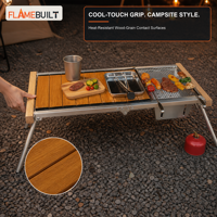 Table de camping pliante en acier inoxydable FLAMEBUILT avec gril à gaz 100 cm, plateau modulaire IGT, pieds en aluminium à commande par cadran, cuisine