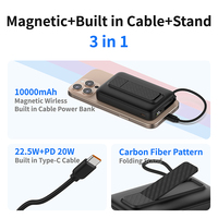 Batterie externe magnétique sans fil avec câble USB-C intégré, charge rapide 22,5 W, batterie externe portable avec écran LED numérique et cordon