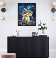 Peinture Diamant 5D à Perçage Complet Motif Chiot Sorcier Ciel Étoilé Planète 50x75 Kit DIY Artisanat Chapeau Floral Chien Décoration Murale Maison