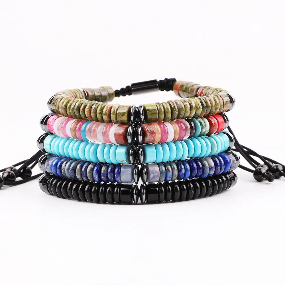 Natural Stone Beads Bracelet Healing Crystal Adjustable Handmade Braided Rope Gemstone Bracelets for Men JBS12527