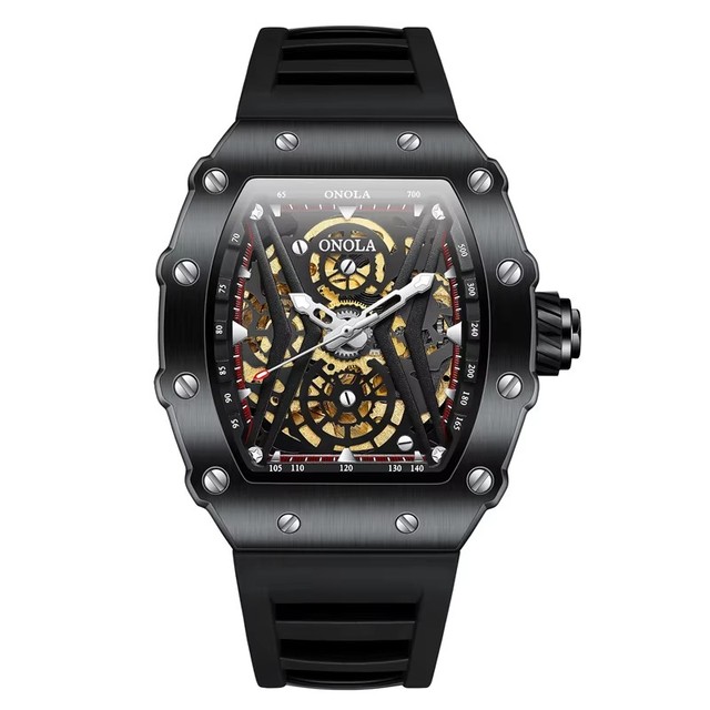 ONOLA 3828 Casual Luxury Waterproof Mechanical Watches Brand Fashion Automatic Movement Watch Square Hollow Out Watch for Men