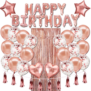 Suministros de fiesta de cumpleaños de oro rosa, cartel de feliz cumpleaños, estrella, corazón, globos de aluminio, juego de decoración de fiesta de cumpleaños de oro rosa - Product Image 1