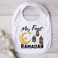 Bavoirs en coton imprimés motif lettre « Mon Premier Ramadan » pour nouveau-né garçon et fille, bavoirs anti-salive pour bébés musulmans, cadeau souvenir islamique