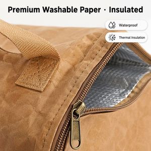 Eco-friendly Recyclable Oxford Material <b>Backpack</b> Zipper Closure Waterproof Thermal Insulated 2 Persons Brown Kids Students <b>Lunch</b> - Product Image 3