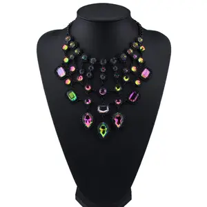 Mode glänzende Farbe Luxus Teardrop Strass Quaste Kette Halskette Vintage Blume weibliche Kristall Halskette Schmuck